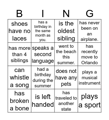 Find someone in our class who... Bingo Card