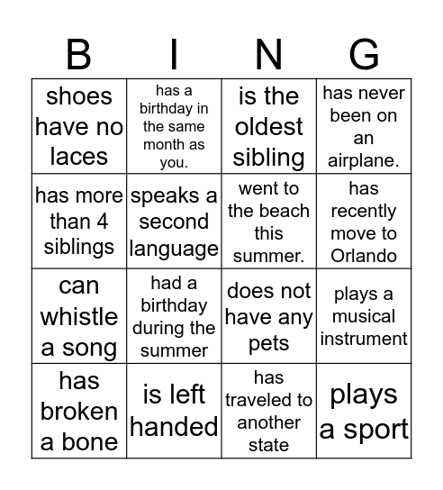 Find someone in our class who... Bingo Card
