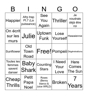 Bingo Musical Bingo Card