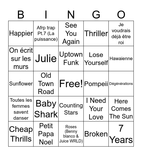 Bingo Musical Bingo Card