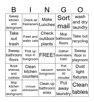 Chore Bingo Card