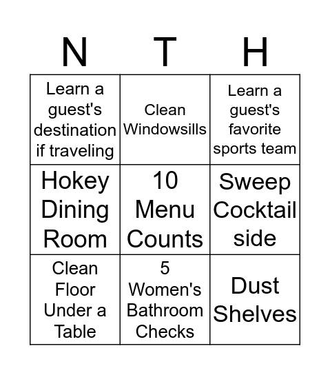 Host Stand Bingo  Bingo Card