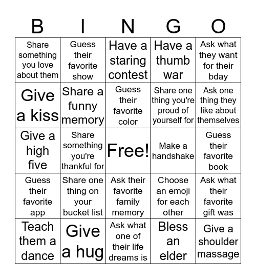 Beyond Small Talk Family Bingo Card