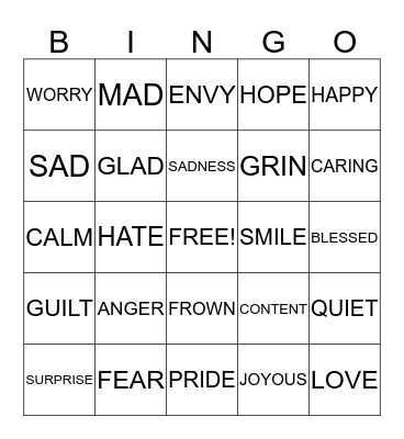 FEELINGS AND EMOTIONS Bingo Card