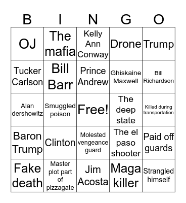 Epstein Killer Conspiracy Bingo Card