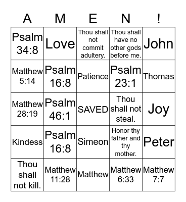 Family and Friends Day 2019 Bingo Card