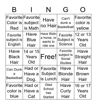 Welcome to School Bingo Card