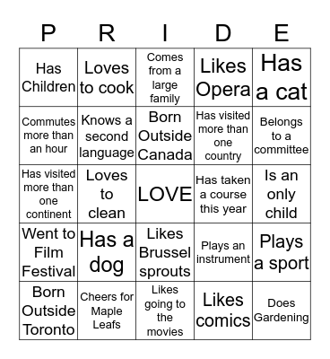 Children's Aid Society Toronto Bingo Card