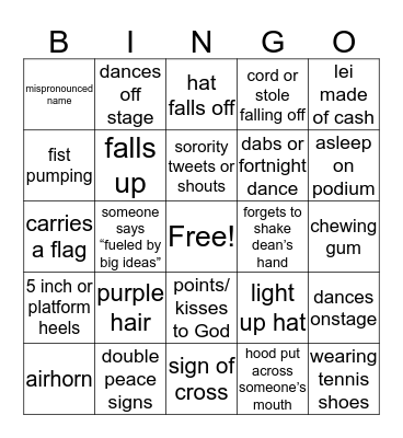 Graduation Bingo Card