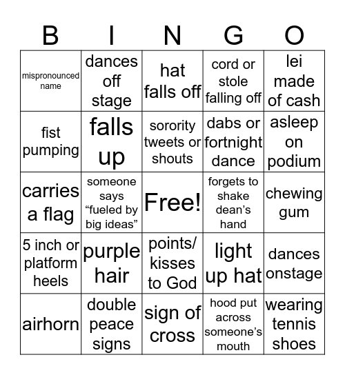 Graduation Bingo Card