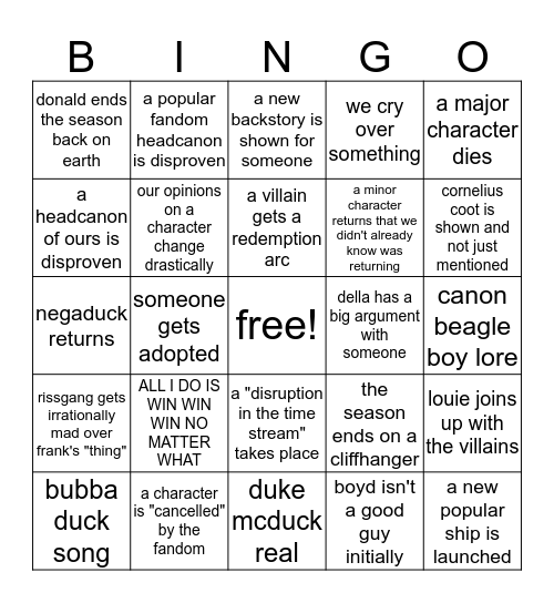Ducktales Season 2 Finale BINGO! Bingo Card