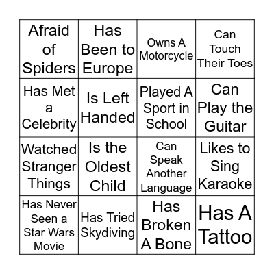 Get To Know You BINGO Card