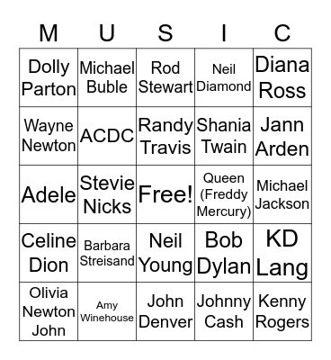 Music Bingo Card
