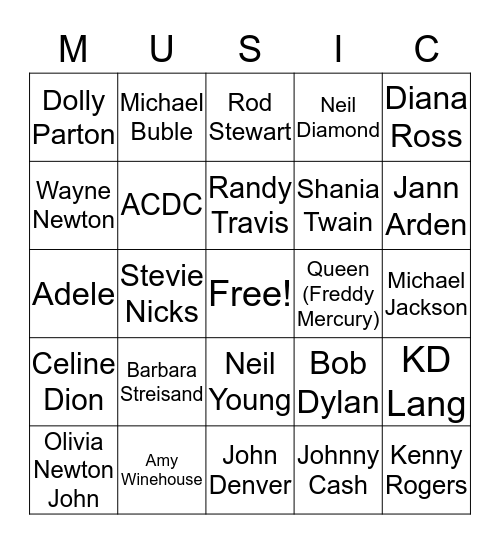 Music Bingo Card