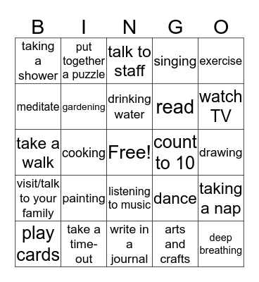 COPING SKILLS BINGO Card