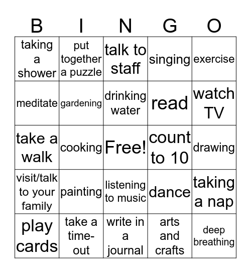 COPING SKILLS BINGO Card