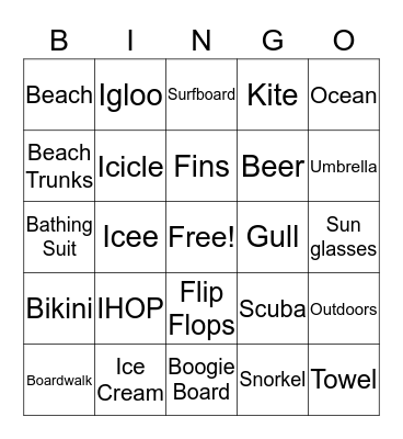 Beach Party Bingo Card