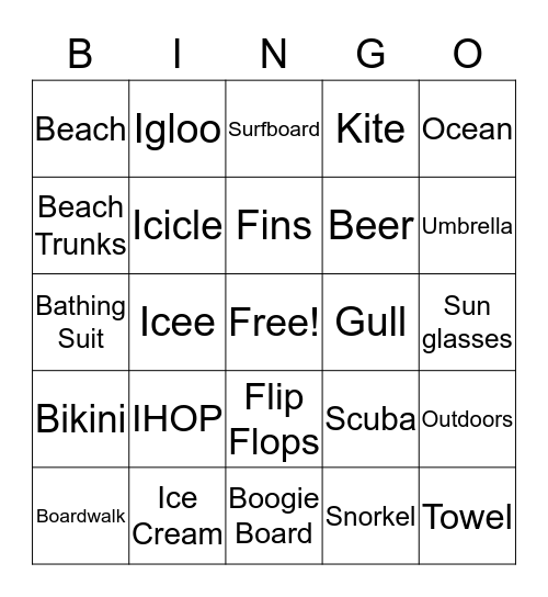 Beach Party Bingo Card