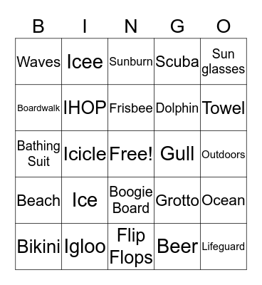 Beach Party Bingo Card