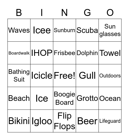 Beach Party Bingo Card