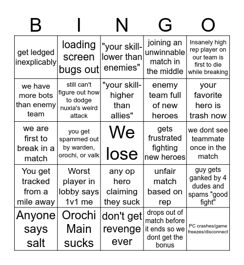 For Honor Death Bingo Card