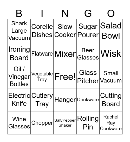 Bridal Bingo Card