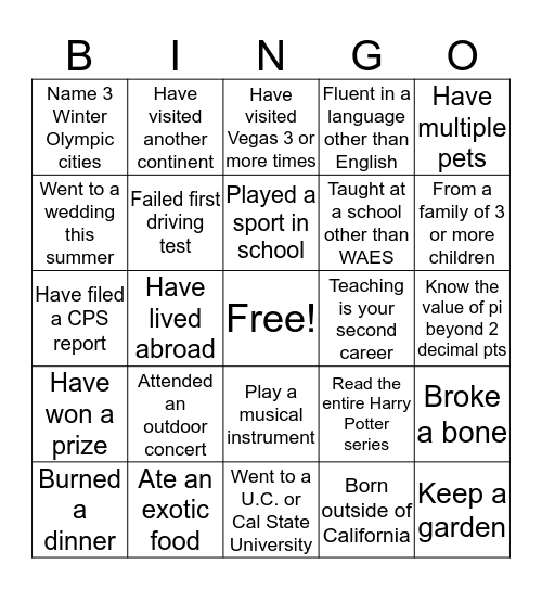 FIND SOMEONE WHO . . . Bingo Card