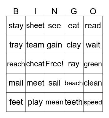 BINGO! ee, ea, ay, ai Bingo Card