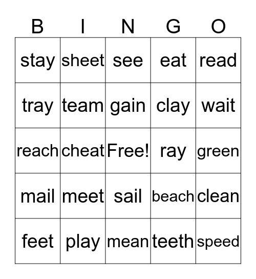 BINGO! ee, ea, ay, ai Bingo Card
