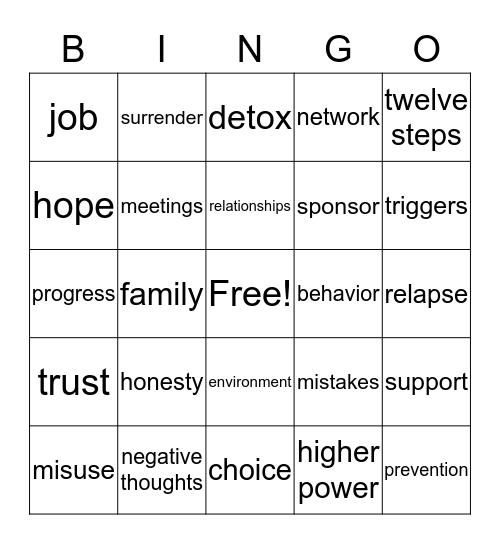 Detox  Bingo Card