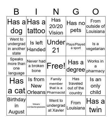 Ice Breaker Bingo Card