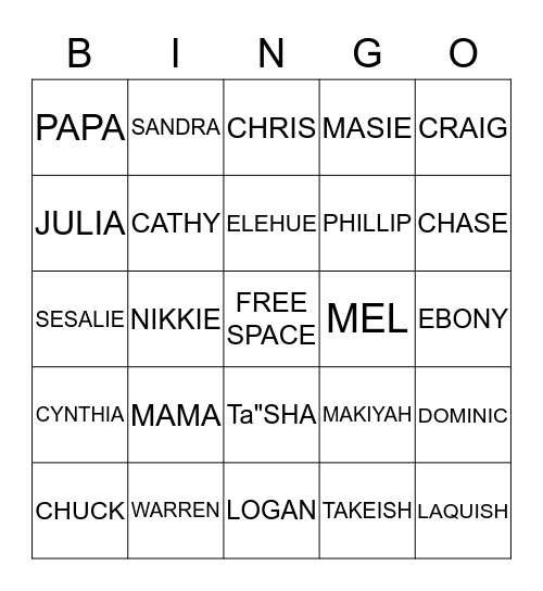 Johnson Bingo Card Bingo Card