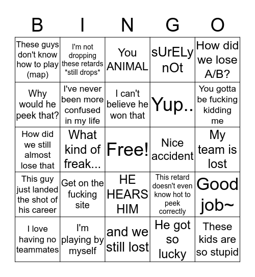 Hunter's Bingo Card