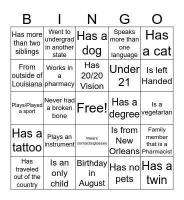 Ice Breaker Bingo Card