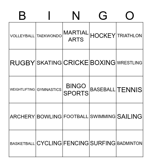 INTRAMURALS  2019 Bingo Card