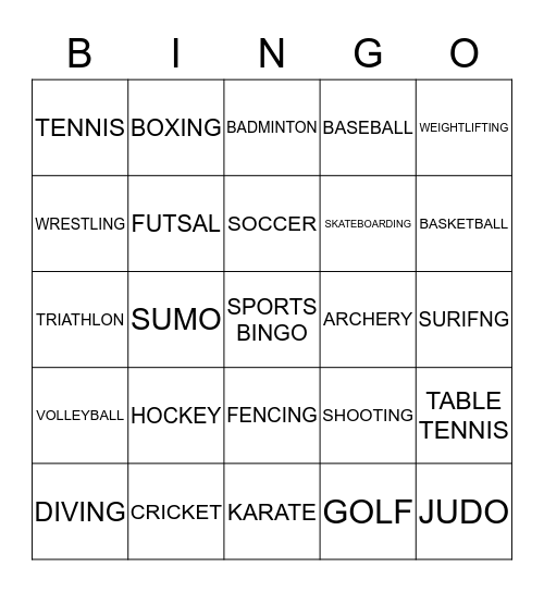 INTRAMURALS  2019 Bingo Card