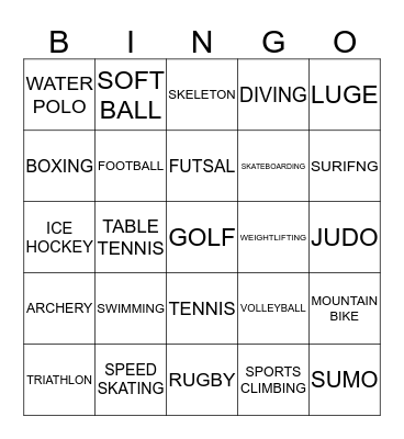 INTRAMURALS  2019 Bingo Card