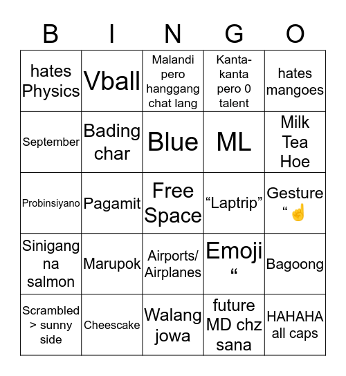 JM’s Bingo Card