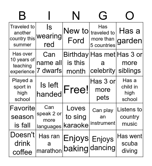 Ford 2019-2020! Bingo Card