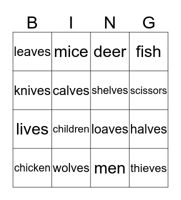 Collective Nouns Bingo Card