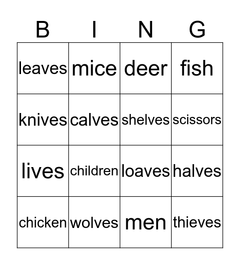 Collective Nouns Bingo Card