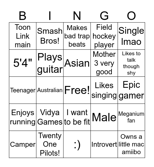 What do you have in common with me? Bingo Card