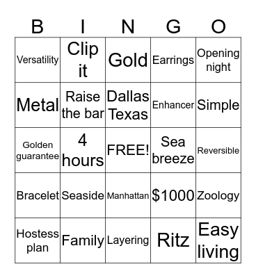Blingo Bingo Card