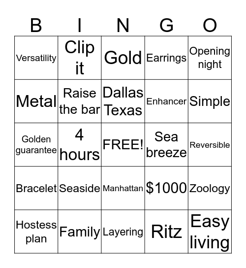 Blingo Bingo Card