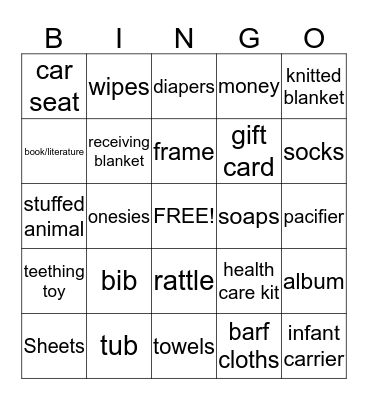 Baby Shower Bingo Card