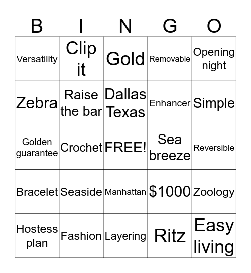 Blingo Bingo Card