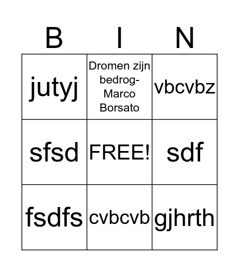 swingo Bingo Card