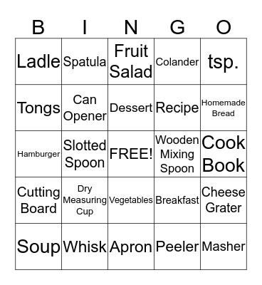 Cooking Bingo Card