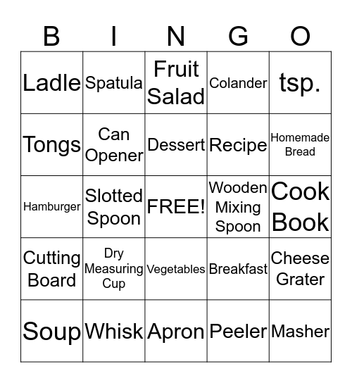 Cooking Bingo Card