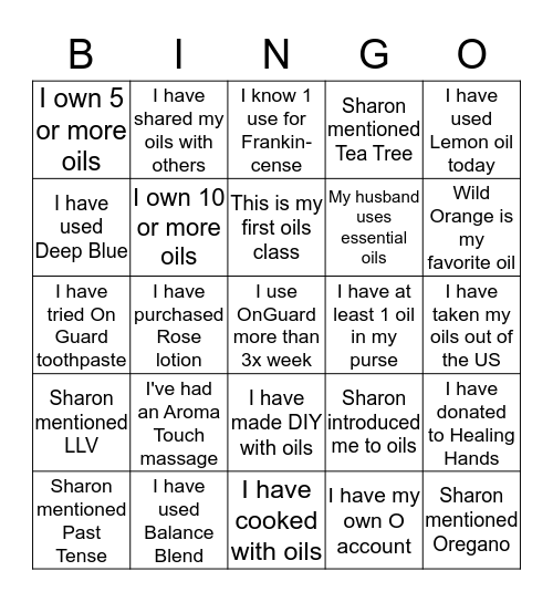 doTERRA Essential Bingo Card